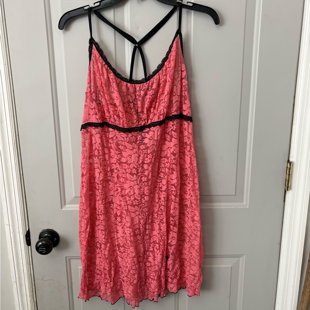 Secret Treasures Pink Lace Chemise with Black Trim